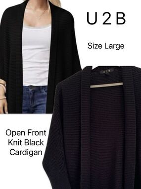 U2B Urban Basics Black Open Front Cardigan 3/4 Sleeve L